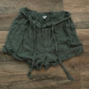 Women's Aerie Dark Green High Waisted Tie Shorts Size Medium